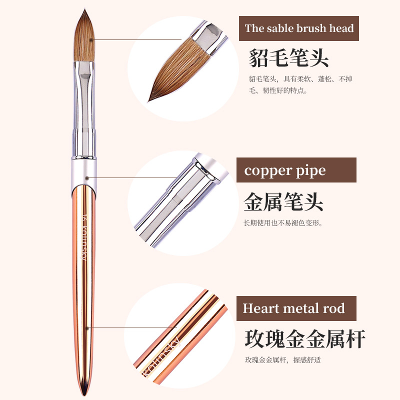 High Quality 2#-18# Flat Wet Sable Crimp 100% Kolinsky Acrylic Nail Brush