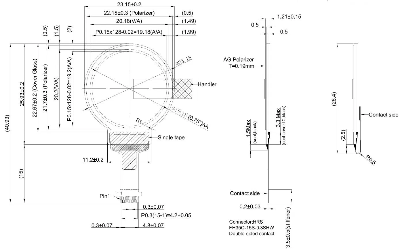Круглый OLED-дисплей 0.75 дюйма 128x128 для часов