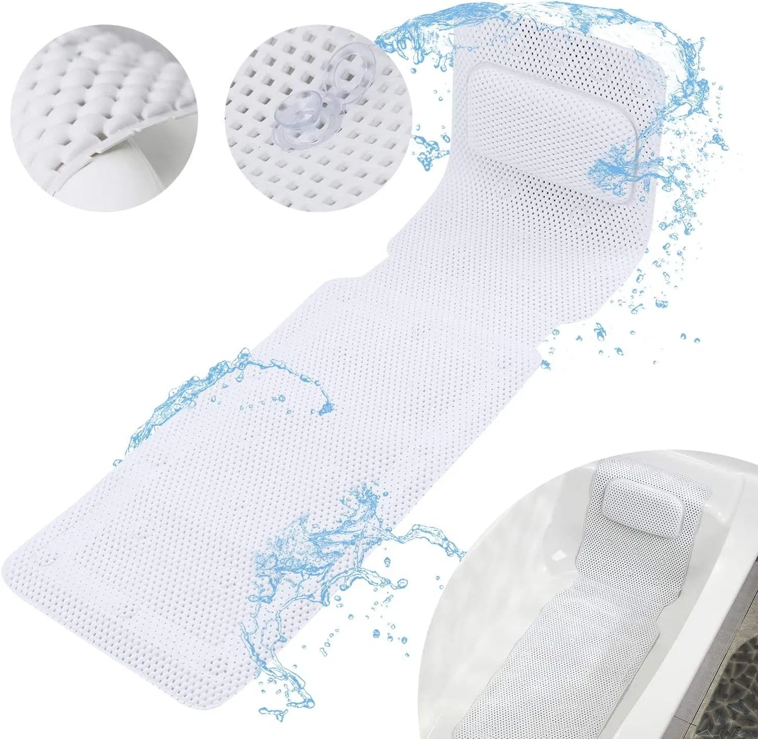 Non-Slip Cushioned Bathtub Pillow PVC Bath Pillow for Full Body, Neck Back & Shoulder Support Bath Mats