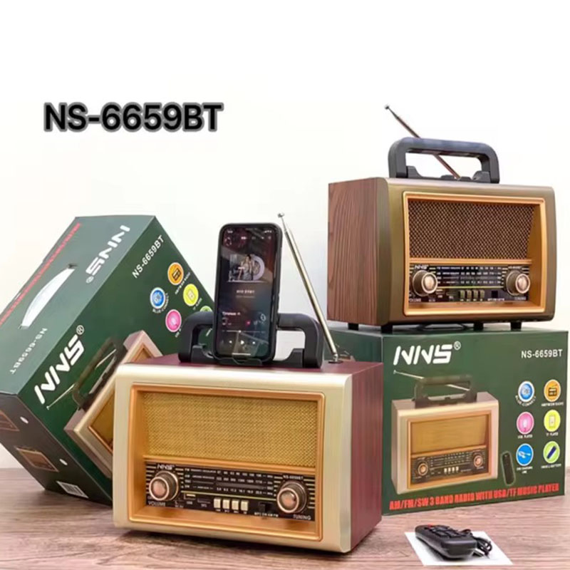 Ретро радио NS-6659BT с Bluetooth, деревянный корпус