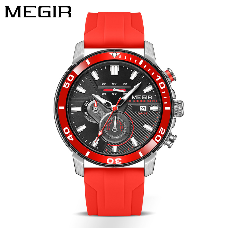 Megir 2224G Silicone Strap Sports Multi Functional Men's Luminous Quartz Watch