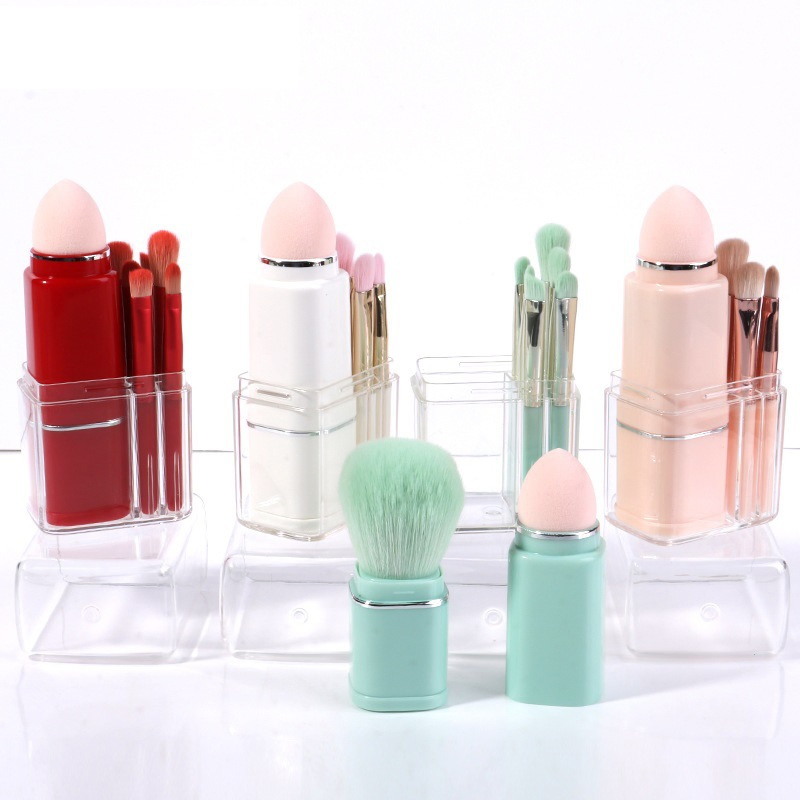 New Portable 8PCS Makeup Brush Set Powder Puff Eyeshadow Travel Set Eyebrow Brush