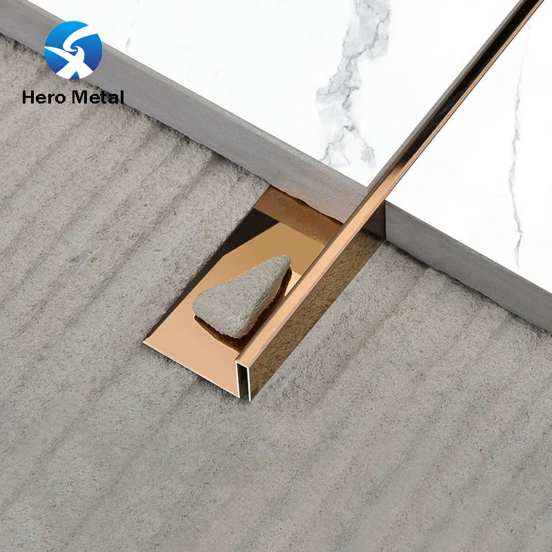 Hero Metal Light 304 Profiles for Door Windows and Shower Room Large Corner Straight Edge White Gold Stainless Steel Tiles Trim