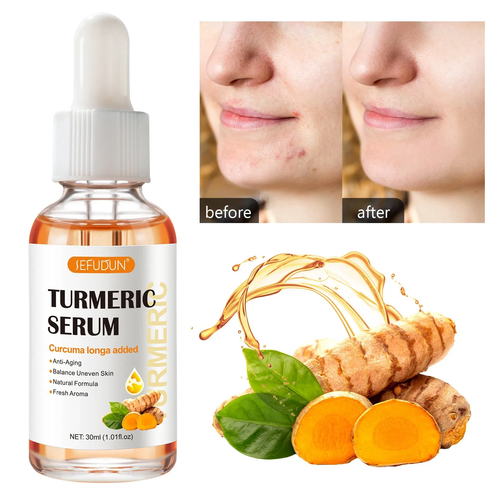 Private Label/OEM Wholesale Face and Body Moisturizing30/50/200ml Turmeric Massage Oil Face Body Skin Anti Aging Turmeric Super Whitening Oil