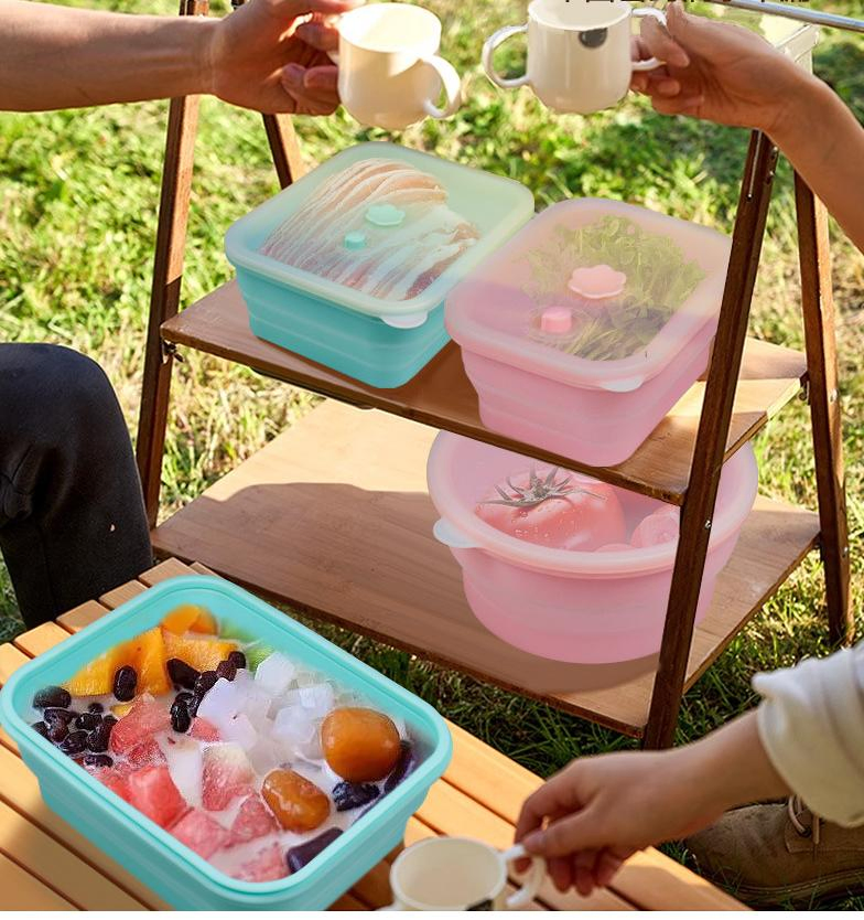 Customized Outdoor Food-Grade Silicone Collapsible Lunch Box, Food-Grade Bento Box, Lunch Box for Camping and Picnics