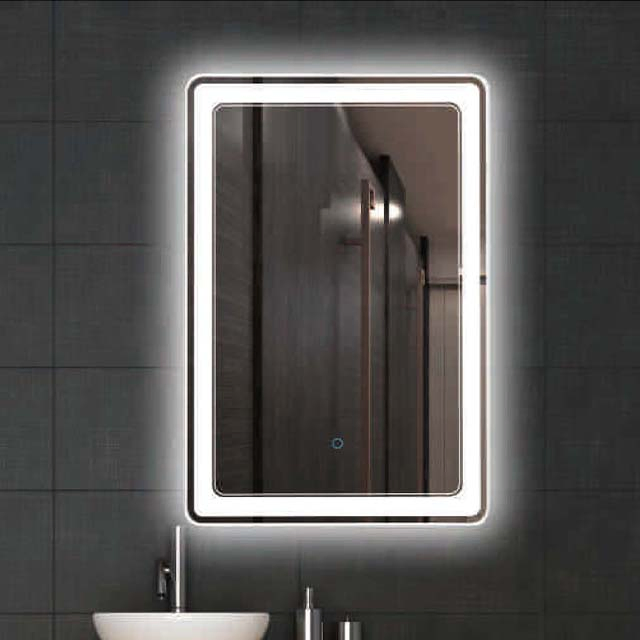 Aluminum Wall Hung LED Mirror with 3 Color LED Light Defog Sand Blast