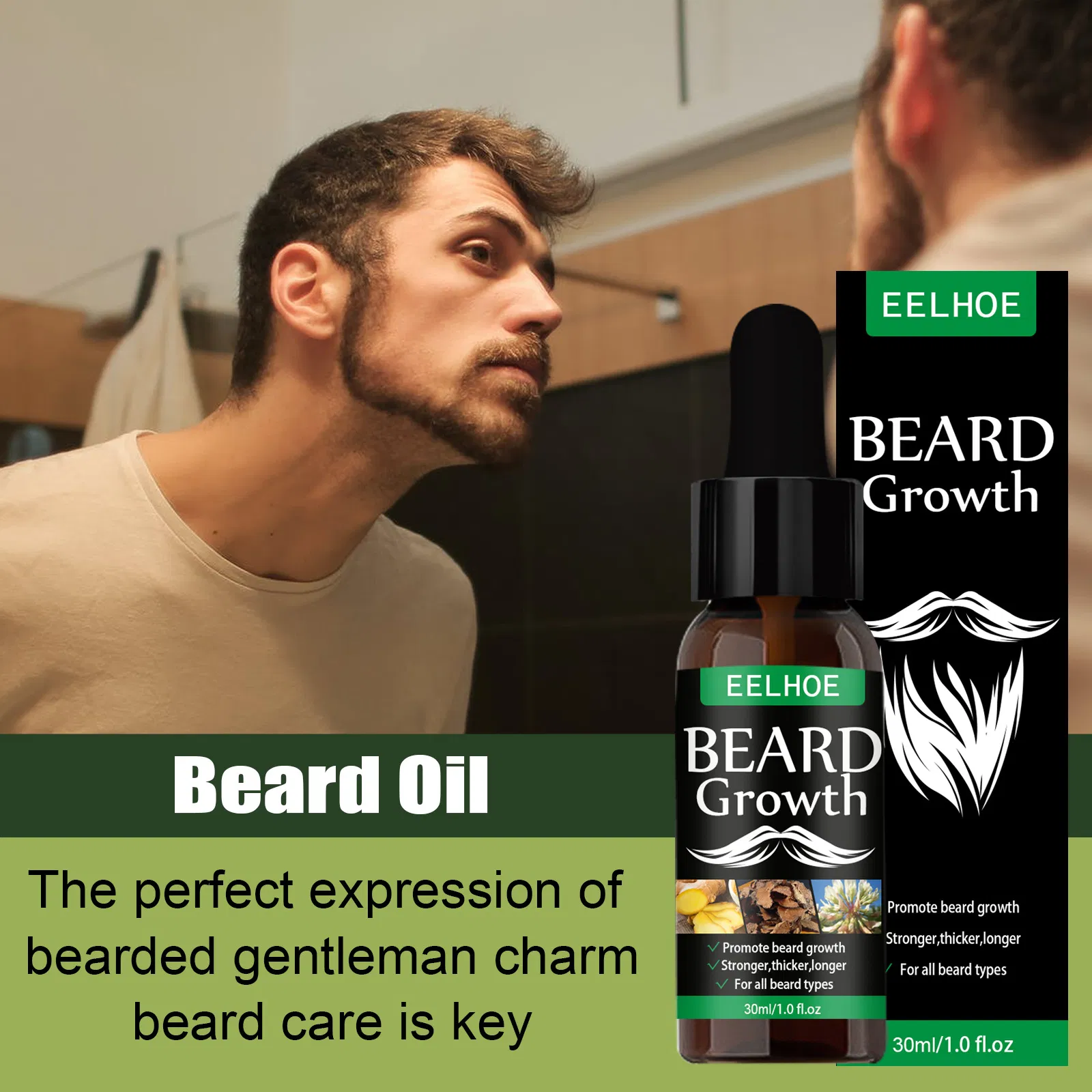 OEM Luxury Private Label Professional Natural Ginger Organic Mens Beard Growth Oil Hair Growth 30ml