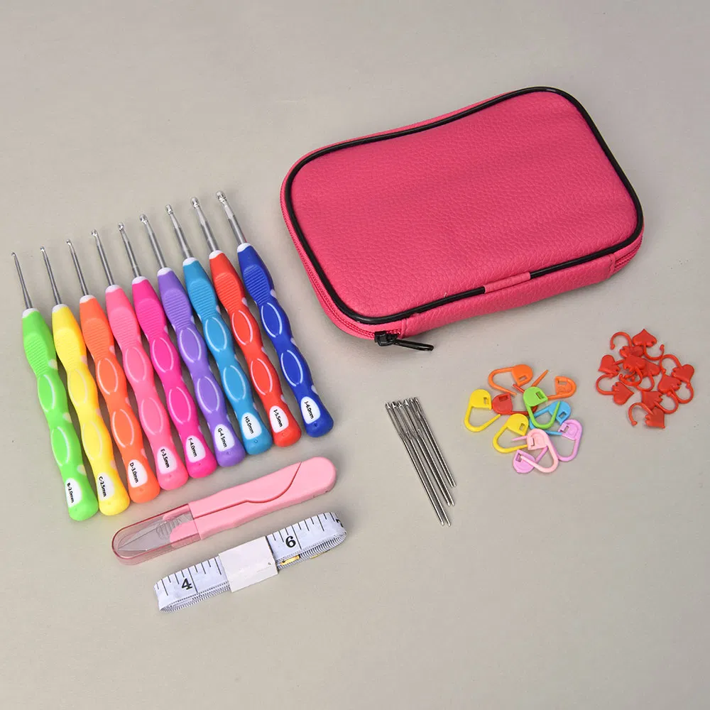 37 PCS Ergomonic Crochet Hooks Set with Leather Bag for Arthritic Hands Extra Long Crochet Needles