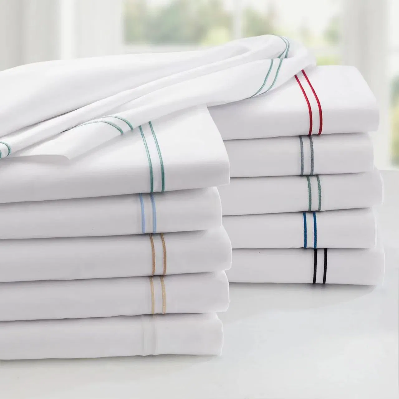 100 Percent Cotton Customized Size Bed Sheet 4 Pieces 240tc 3cm Stripe White Jacquard Bedding Set for Hotel and Home