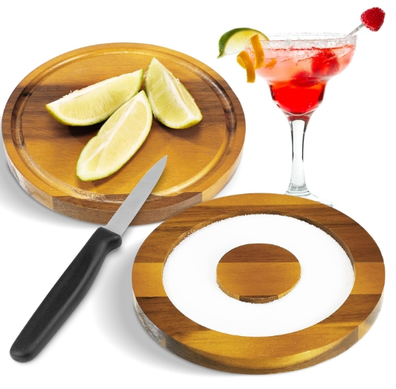 Bamboo Glass Rimmer Margarita Sugar Rimmer Set Salt Tray for Cocktails Drinks