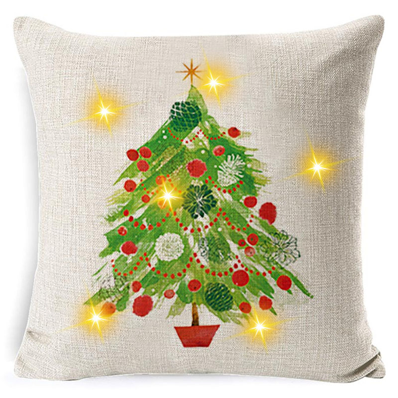 Christmas Decorative Square Throw Pillow Cover Cushion Cover with Light