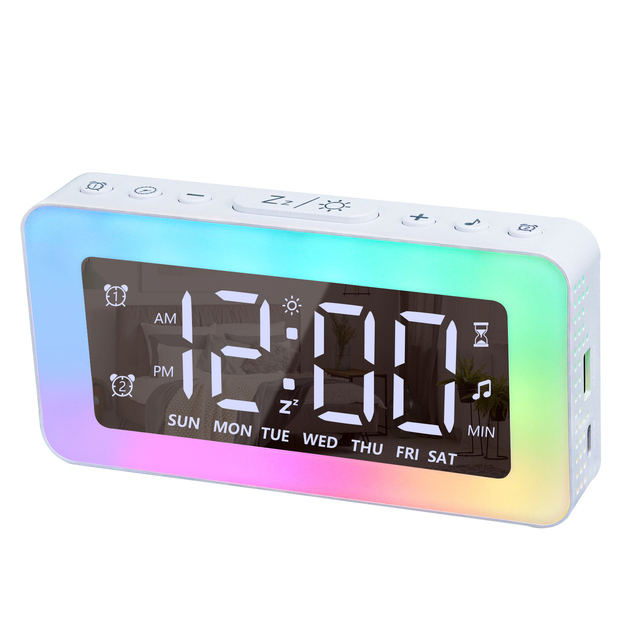 Desktop Luminous Clock Dimmable Mirror Surface Snooze Modes for Home Bedroom