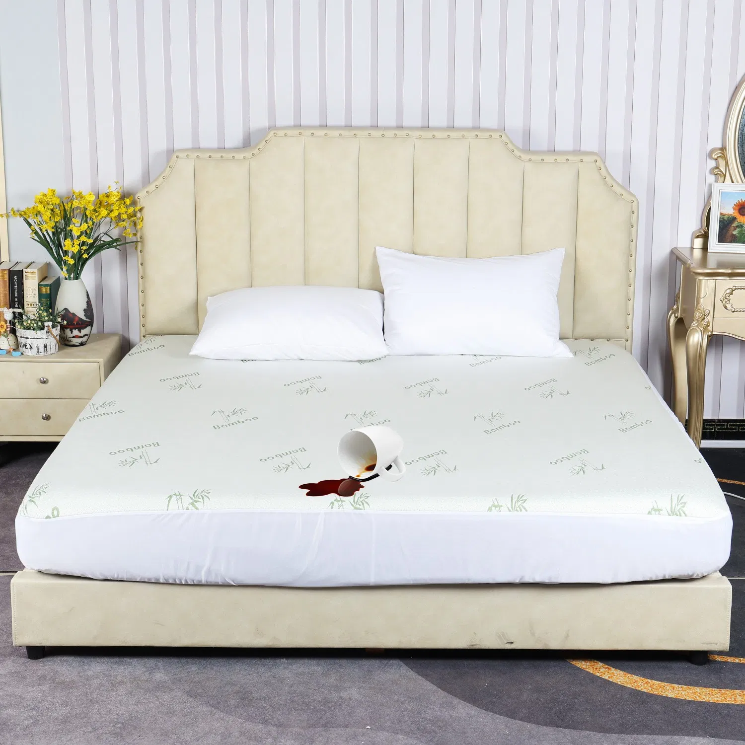Coooling Breathable Waterproof Mattress Protector Bamboo Deep Pocked Bed Cover