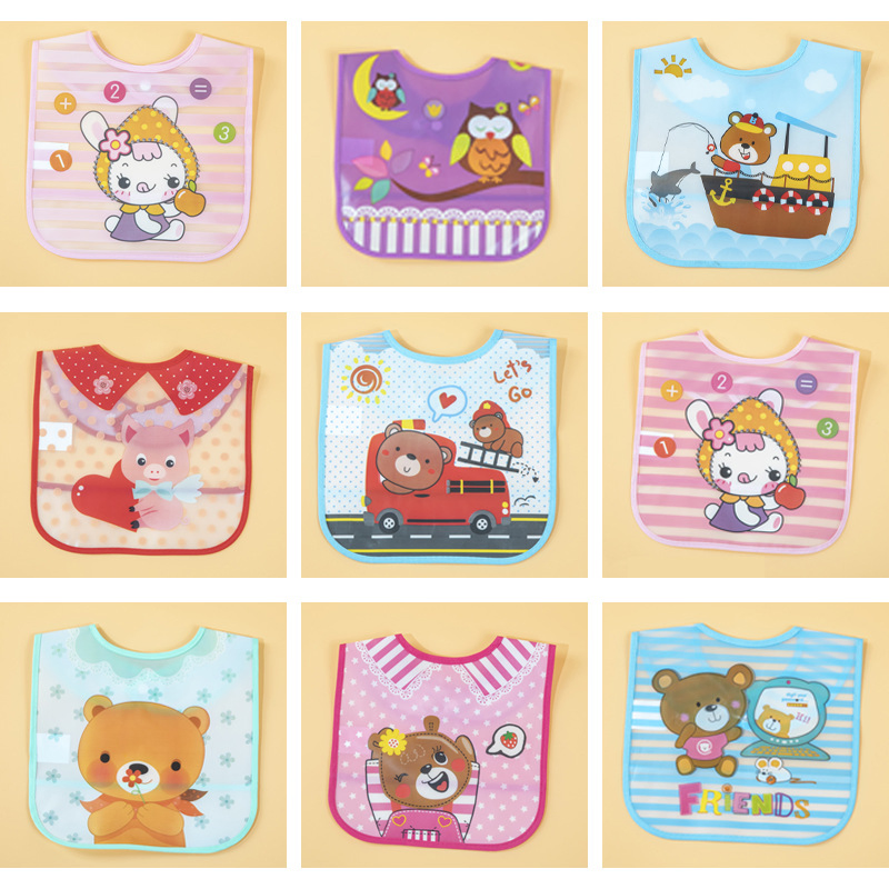 Preschool Drool Bibs - No Wash PEVA, Lightweight Cartoon Feeding Bib