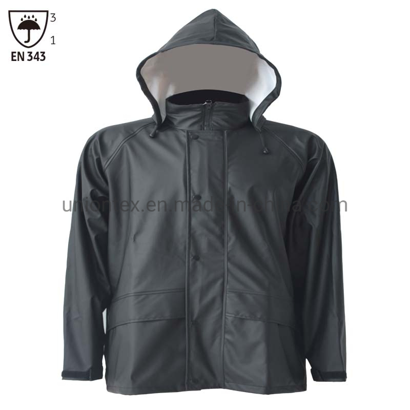 High Quality Black Men's Waterproof PVC/PU Raincoat and Pants