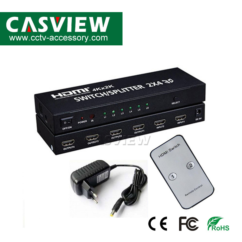 HDMI-коммутатор 2x4 4K, 2 входа 4 выхода