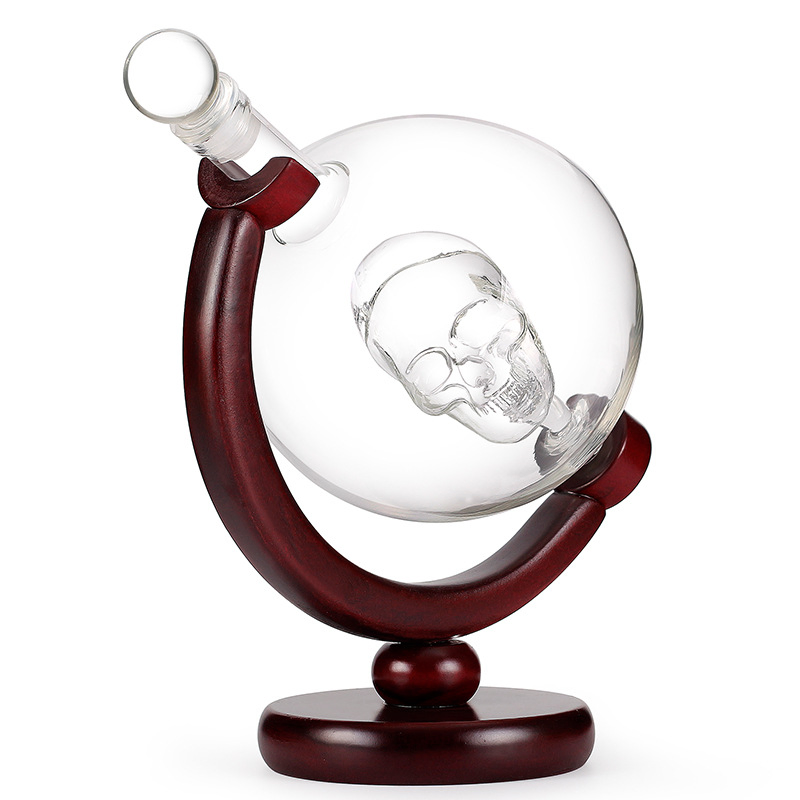 Hot Sale Clear Globe Shape Hollow Head Bone Shot Glass Tumbler Decanter Set Unique Design for Whisky Tequila Para Wine