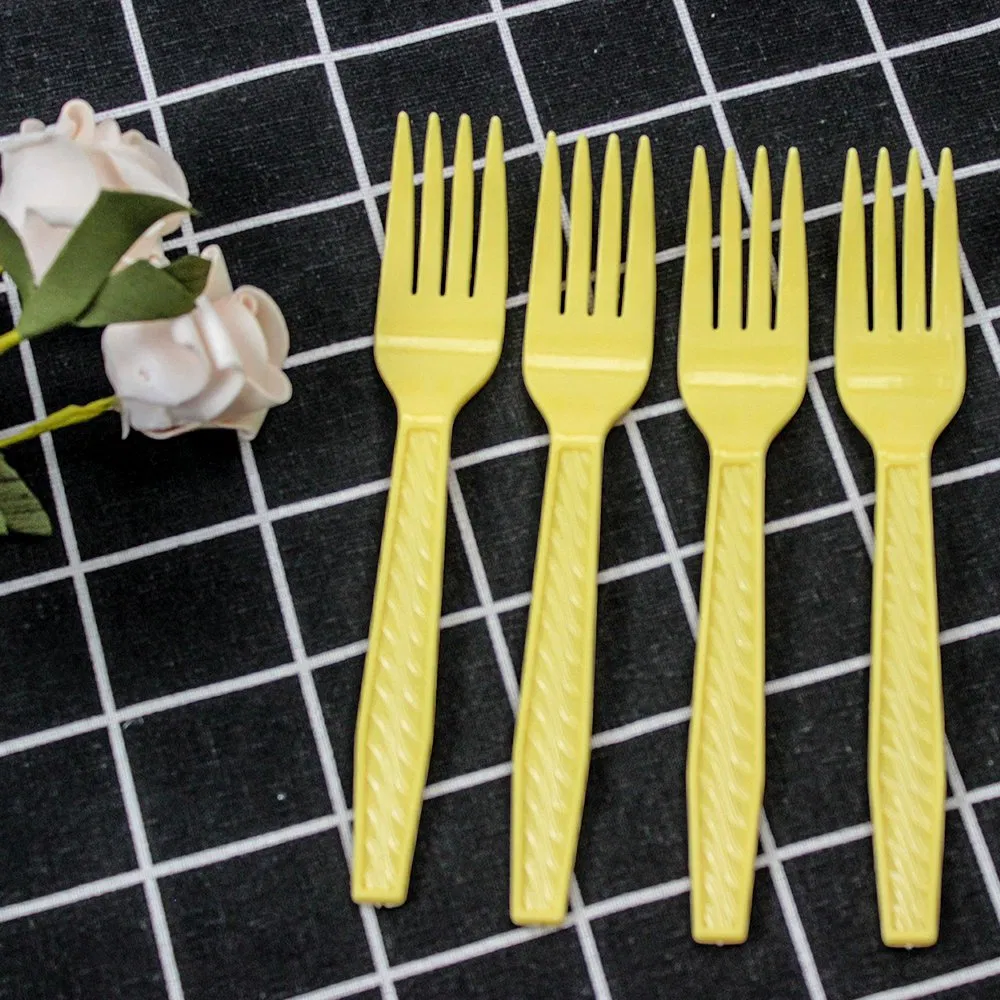 Disposable Plastic Cutlery 175mm Length PS Plastic Fork Customizable Color Yellow for Party