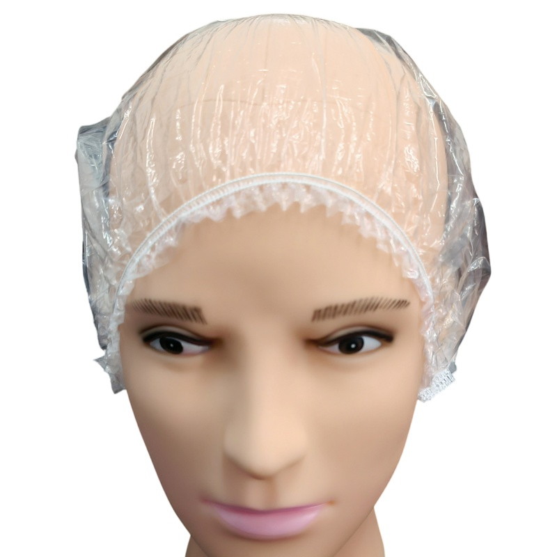 Transparent PE Plastic Shower Cap/Disposable Double Elastic Band Shower Cap
