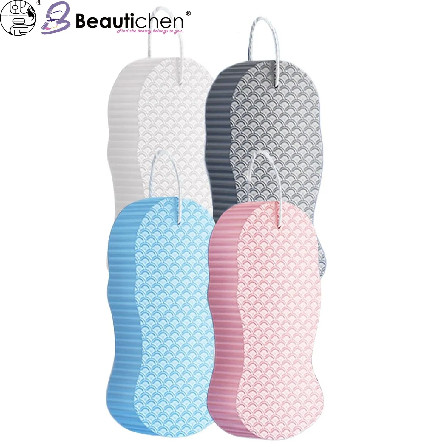 Beautichen 3D Sponge Bath Towel – Gentle Exfoliating Body Scrubber with Hanging Loop for Adults, Kids & Babies