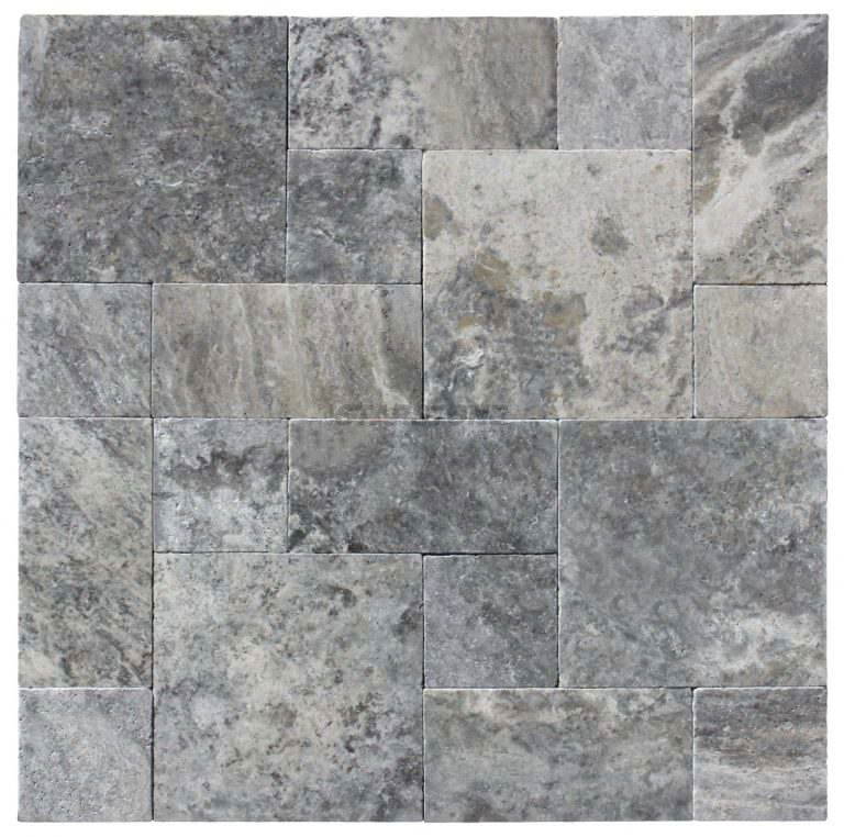 Favorable Price Outdoor Pack Pavers Driveway Silver Grey French Pattern Floor Tiles Unfilled Hole Stone Tiles Travertine