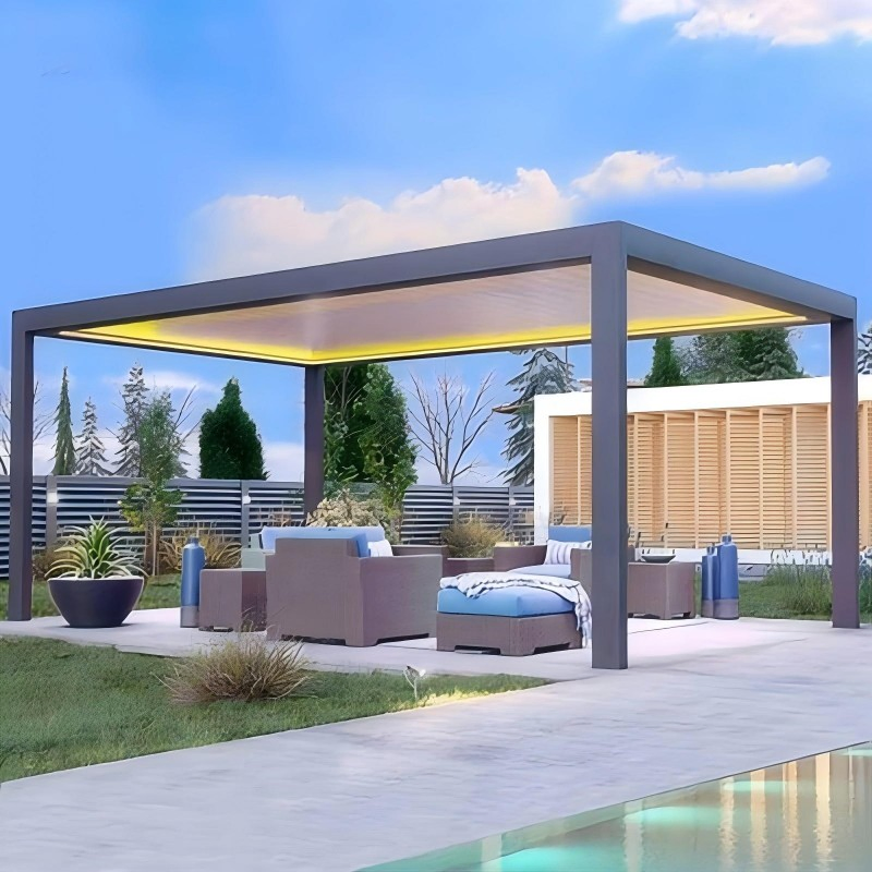 Customizable Aluminium Retractable Pergola Aluminum Motorized Awning Shade PVC Roof Pergola