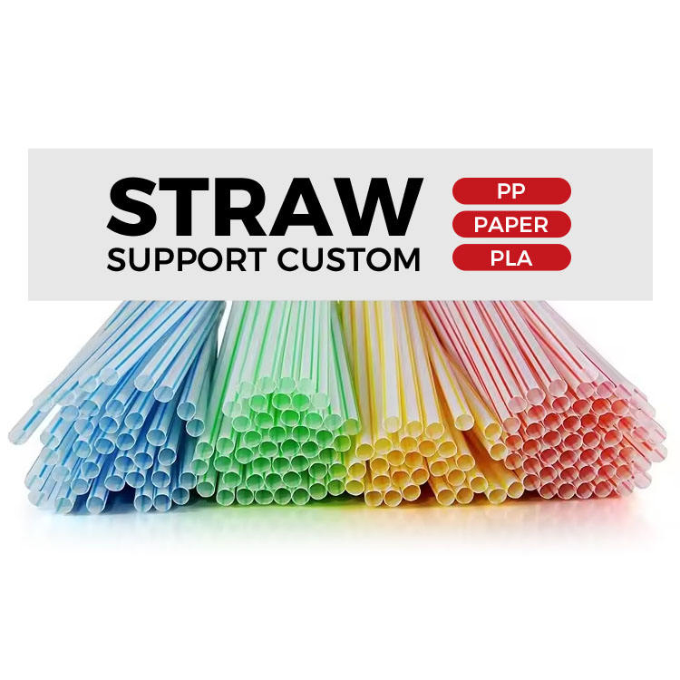 Biodegradable Thick Disposable Plastic Customized Package Straight Flexible Striped Straws