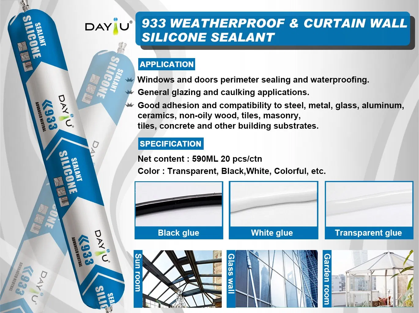 Jy933 300ml Weathering Resistance 100% Silicone Adhesive Exterior Concrete Caulk Silicone Sealant