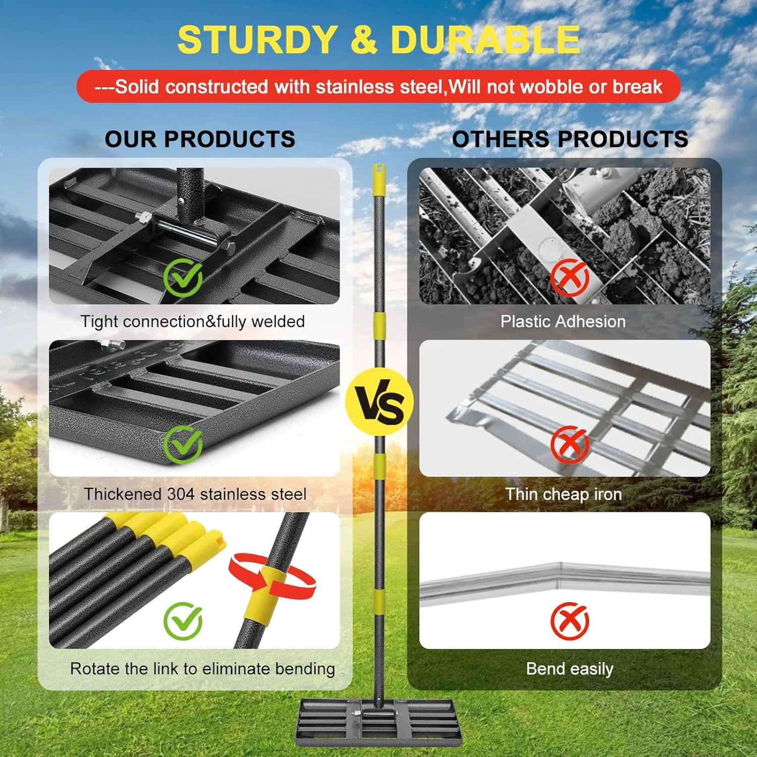 Voda Heavy Duty 17"X10" Steel Lawn Leveling Rake