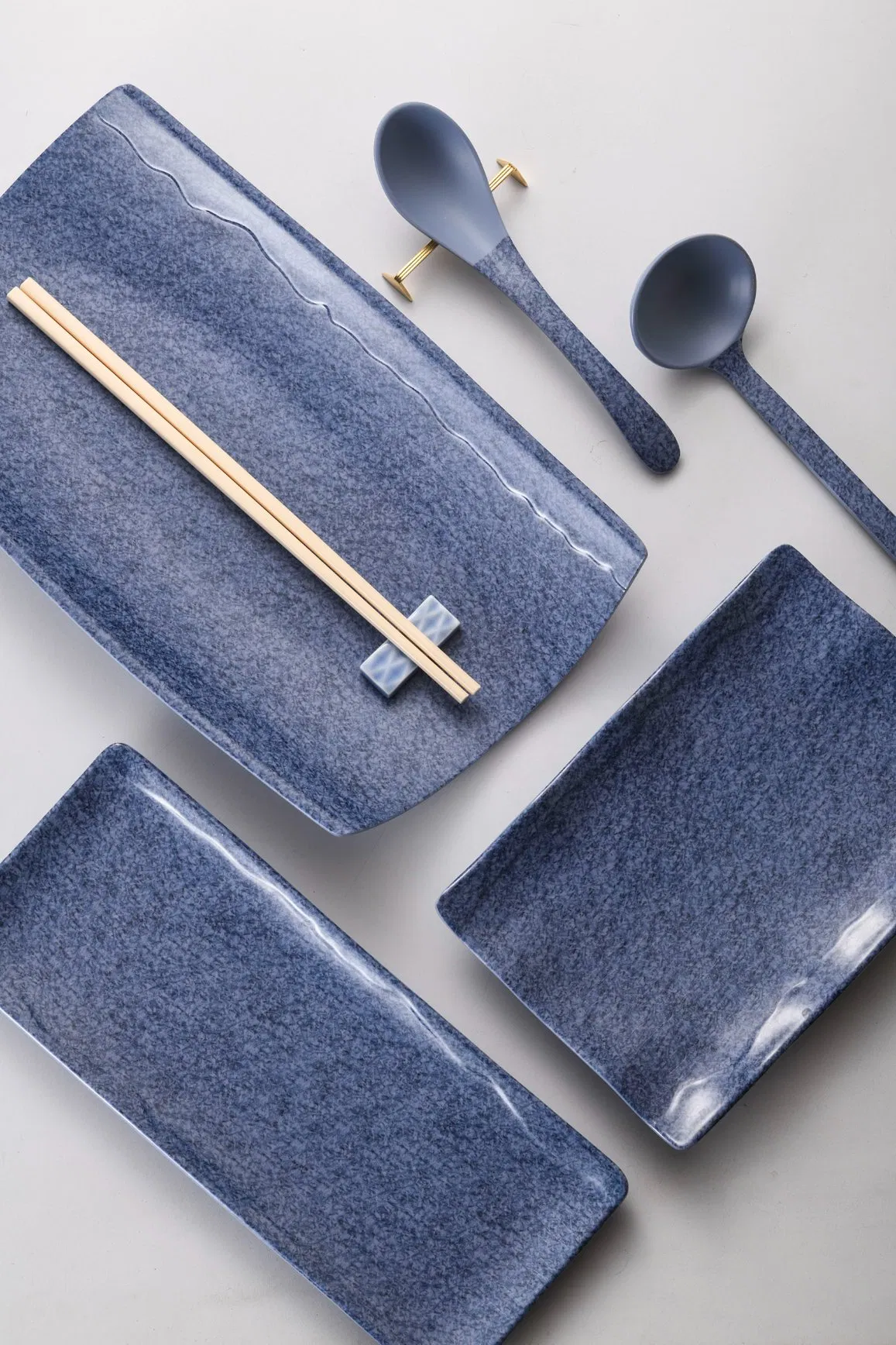 Premium Melamine Blue Long Handle Spoon Korean Style Dinner Spoon for Restaurant Household