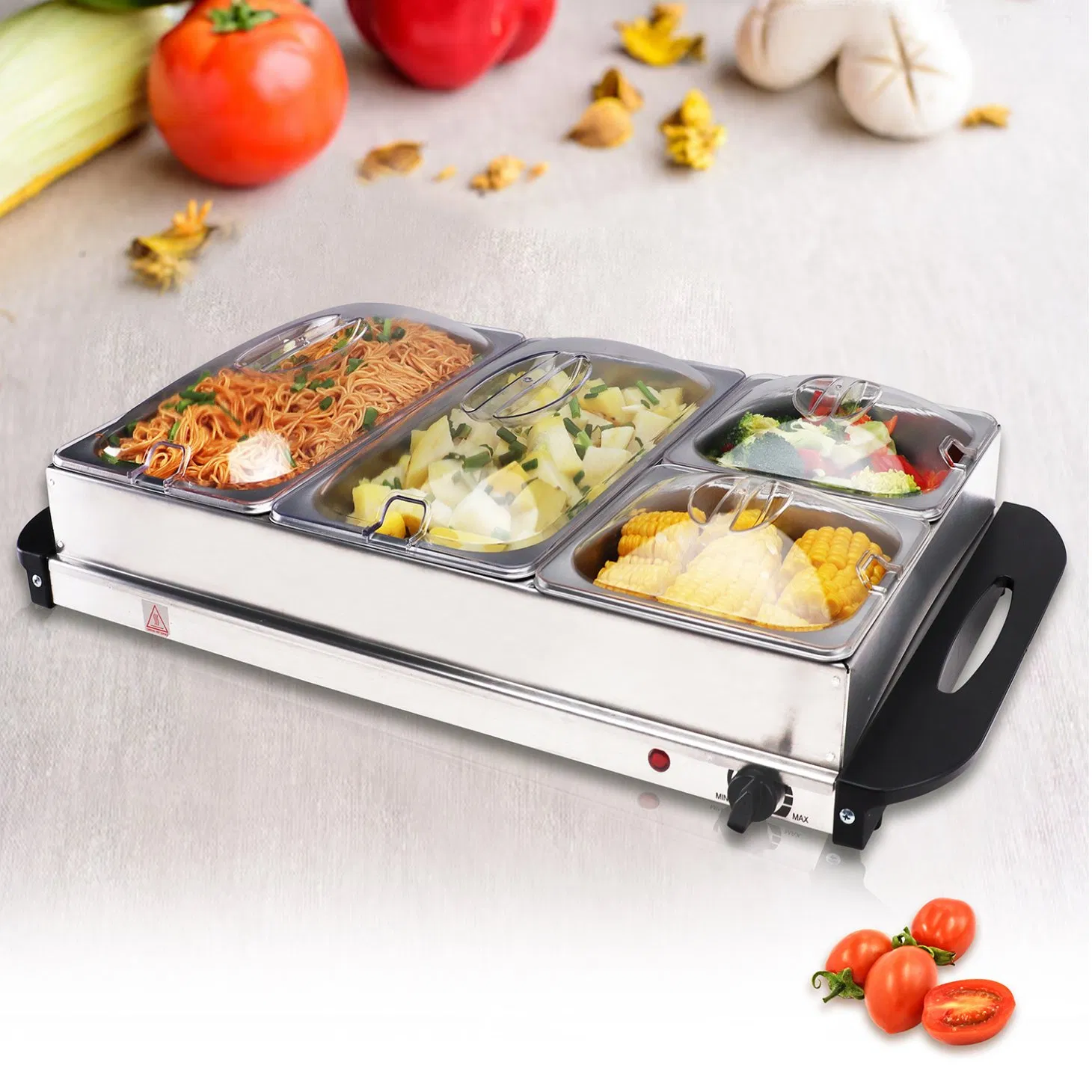 Buffet Stove Warming Table Display Plate Electric Heating Hotel Breakfast Tableware Visible Stainless Steel Multi-Grid Dining Basin for Commercial Use