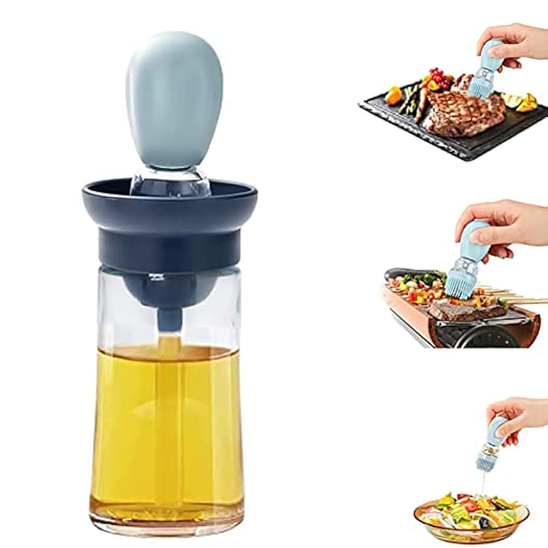 2 in 1 Glass Oil Brush Bottle Glass Olive Oil Dispenser with Silicone Oil Brush for Cooking Baking BBQ Grill