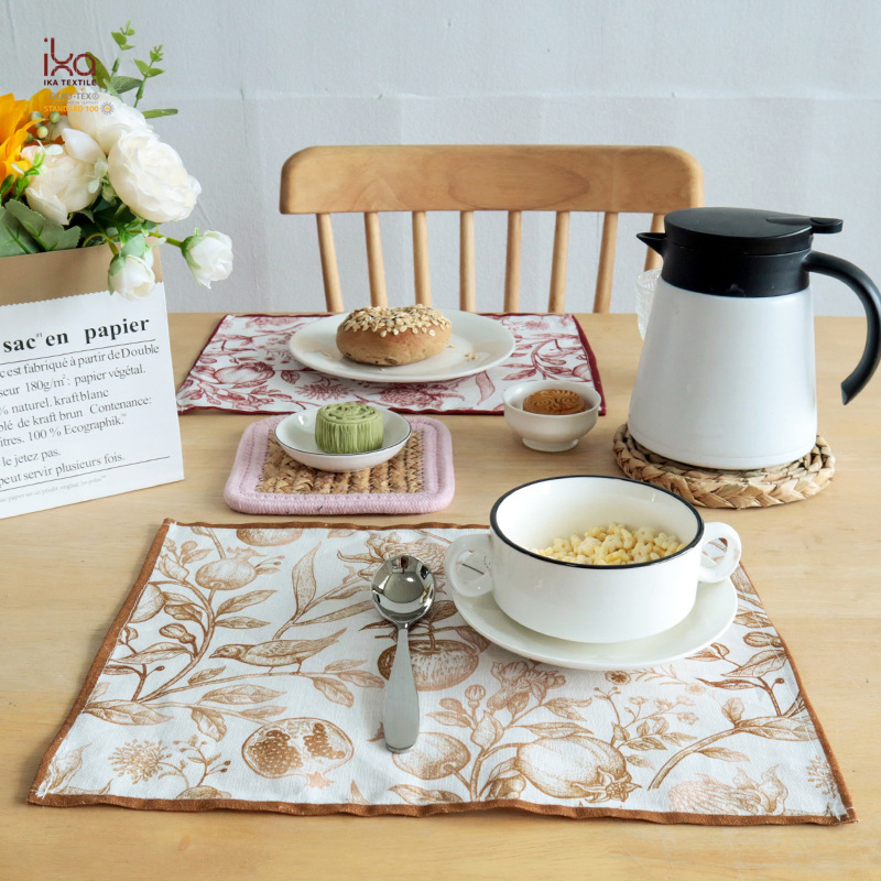 Floral Dinner Coffee Cloth Activity Rectangle Woven Heat Resistant Custom Design Kitchen Table Linen Placemat