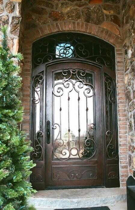 Round Top Exterior Gate Red Oak Wooden Door for Cottage