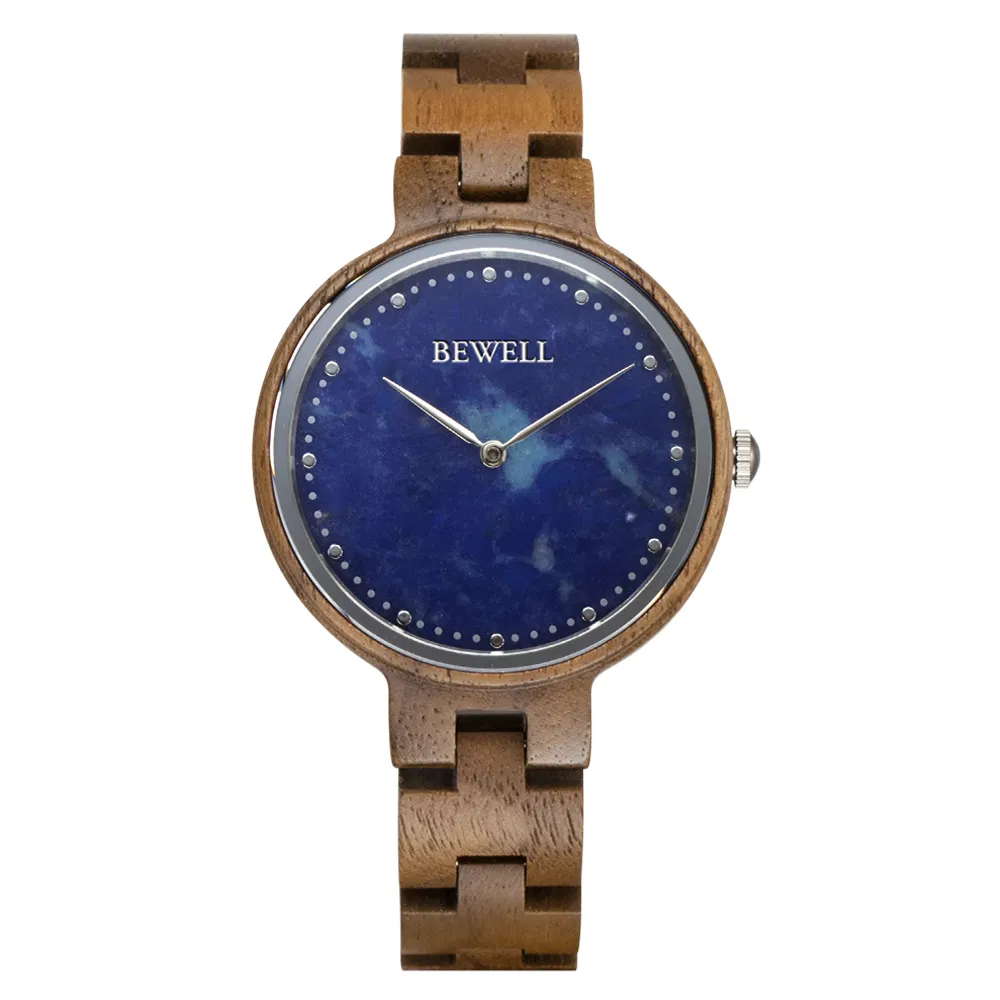 Factory Wholsale Blue Marble Dial Wood Quartz Watch