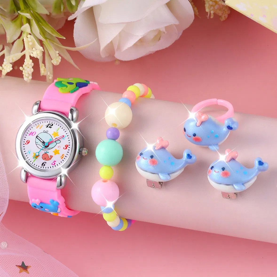 Cute Cartoon Watches Whale Element Pink Watch Set