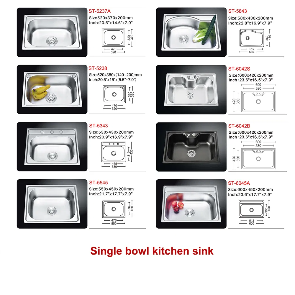 600X420X200mm 201 SUS304 Single Bowl Black Stretching Stainless Steel Kitchen Sink