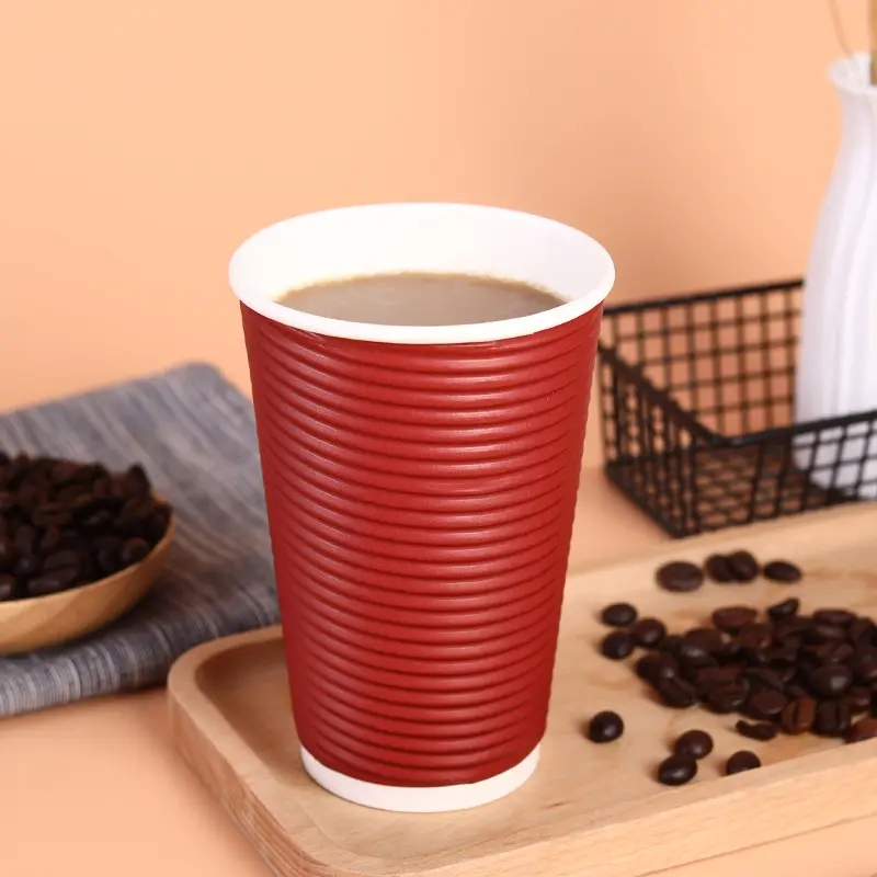 Biodegradable Disposable Coffee Ripple Wall Paper Cup Disposable Paper Coffee Cups with Lids and Sleeve