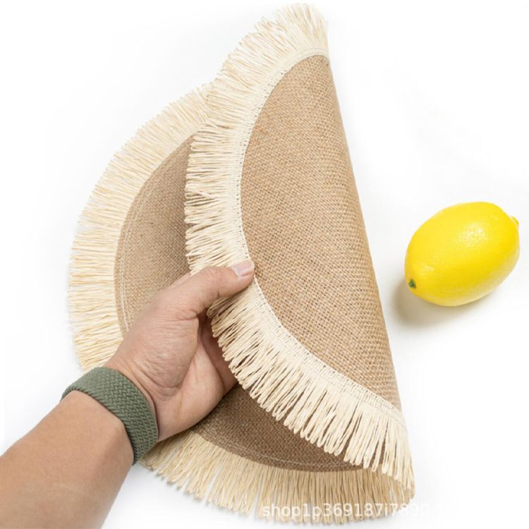 Natural Color Jute Placemat New Design Dinner Set Round Wholesale Placemat Fringe Table Place Mat