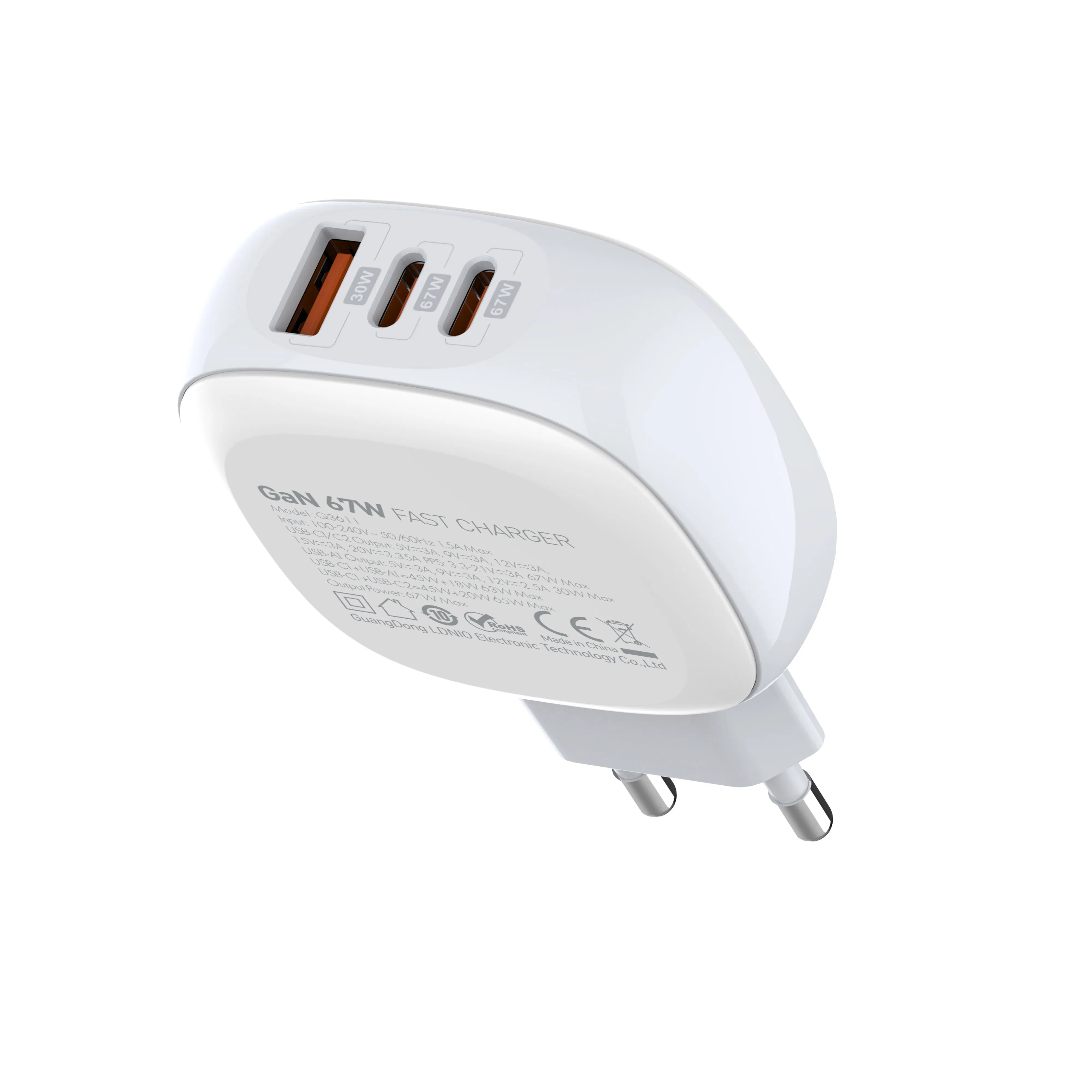 Ldnio Q3611 67W GaN Pd Type C Travel Wall Fast Adapter Mobile Phone Charger Cargador Tipoc Rapido PARA cellular 65W Fast Charger