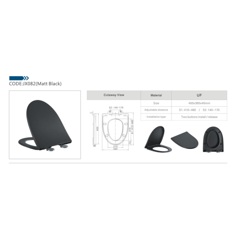 Sx082 UF Shape Toilet Seat Cover/Lid Matte Black Color Cover