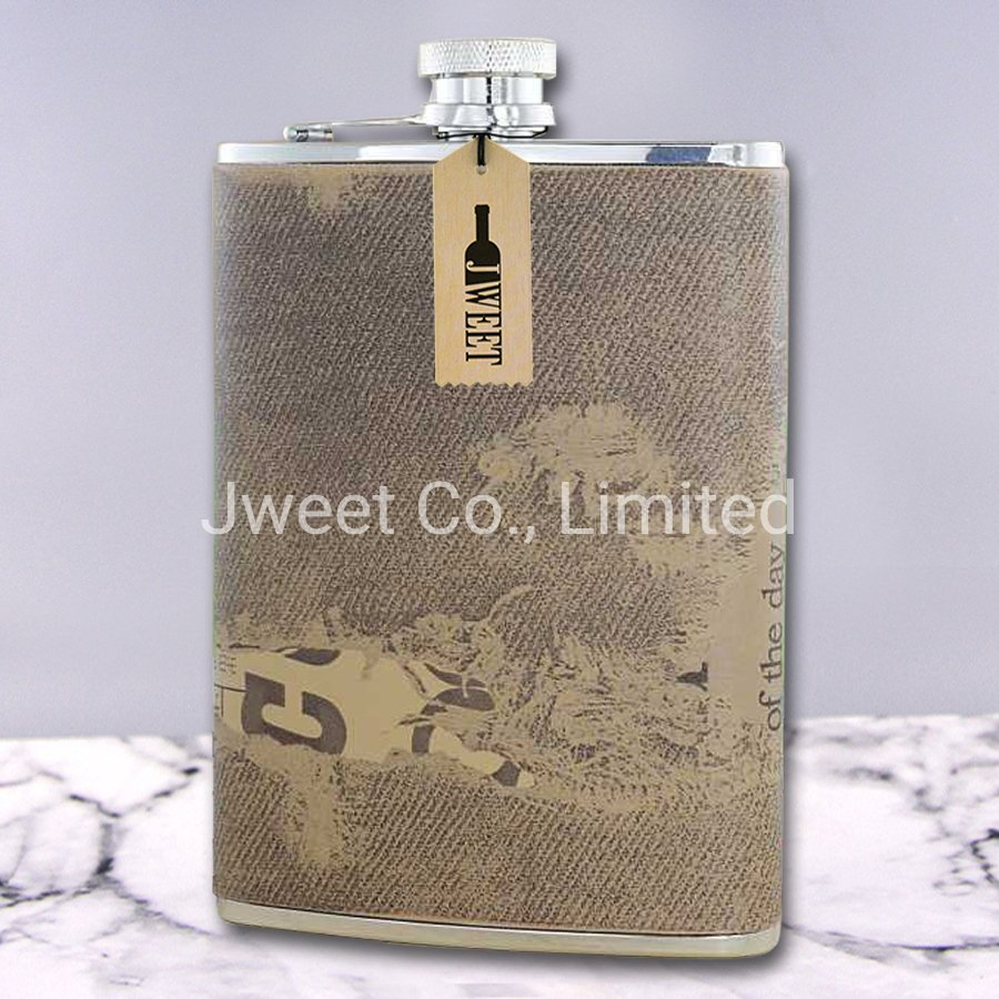 Leather Wrapped Cover Hip Flask 10oz