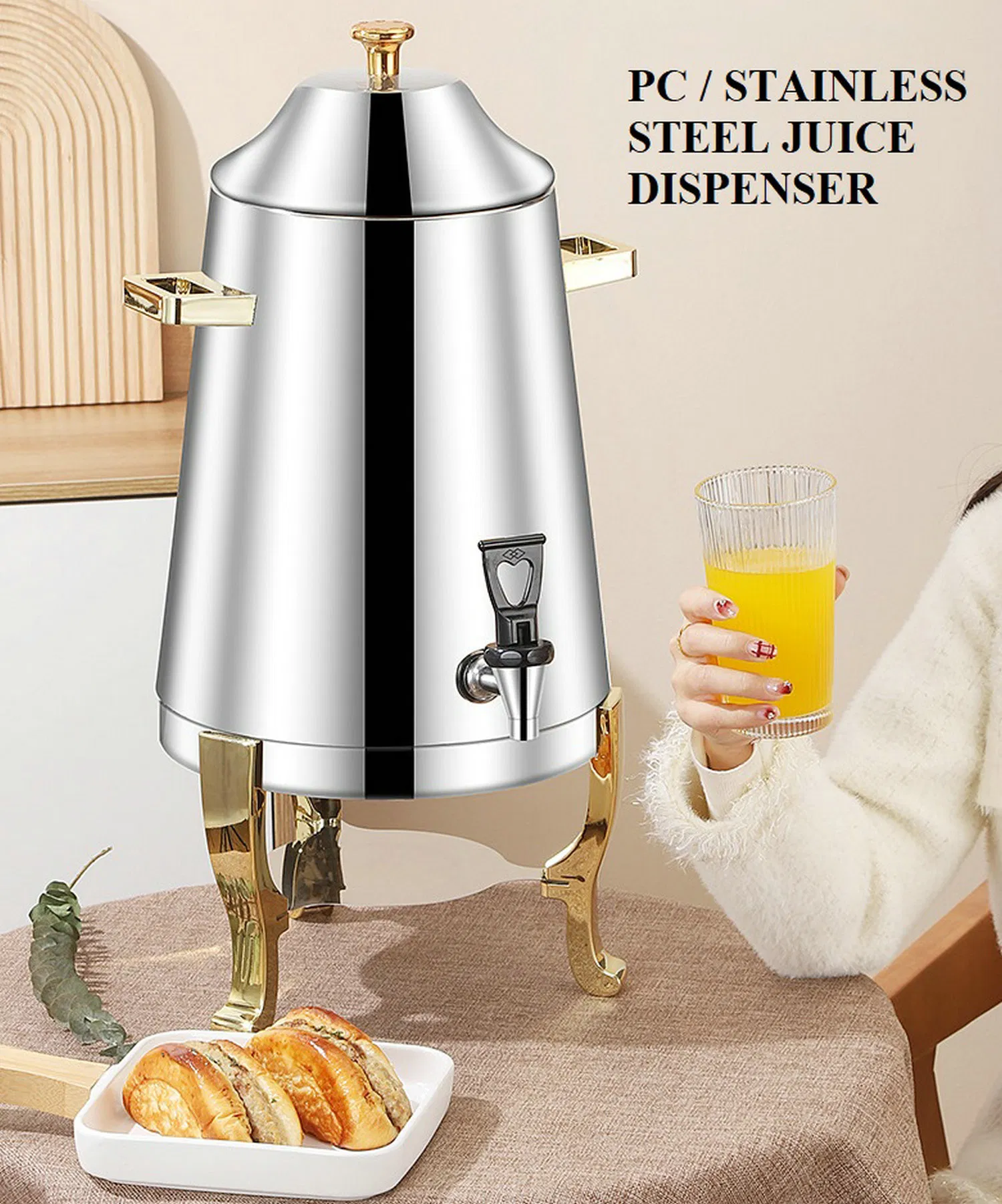China Stainless Steel Body Golden Color Stainless Steel Milk Juice Dispenser 13L Coffee Dispenser