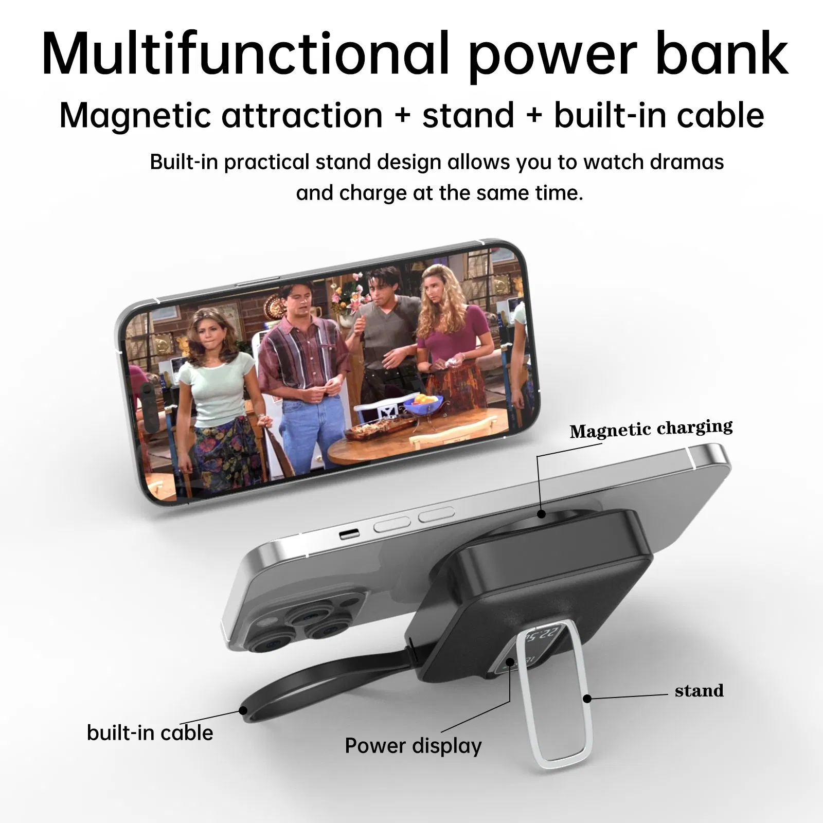 22.5W Wireless Power Bank Built-in Cable Holder A313 Security Solid State Battery