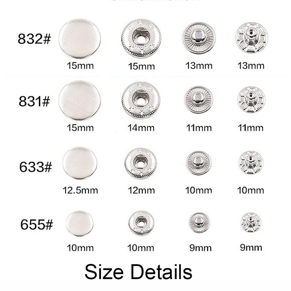 Кнопки металлические пружинные для одежды 4 части матовые