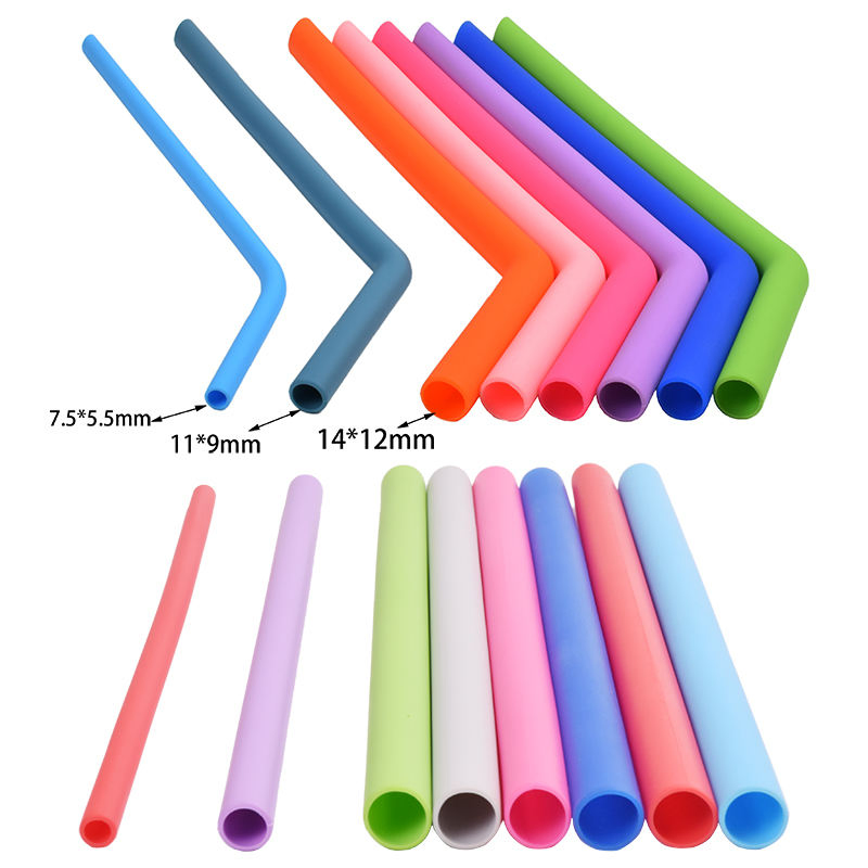 Food Grade Reusable Silicone Rubber Eco Friendly Straw with Cleaning Brush for Drinking Silicone Straws