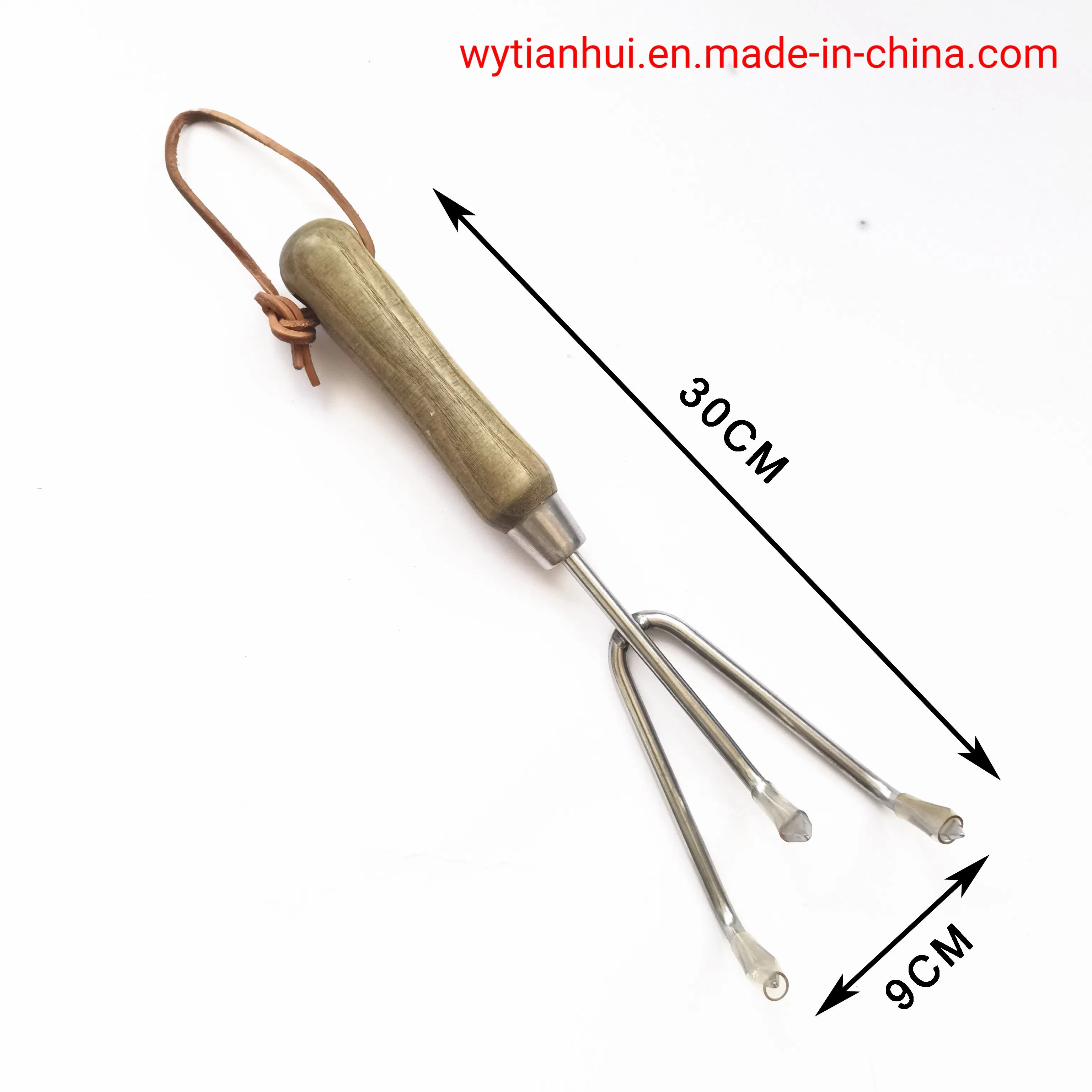 Stainless Steel Mini Garden Hand Tool Dual-Purpose Rake with Wood Handle