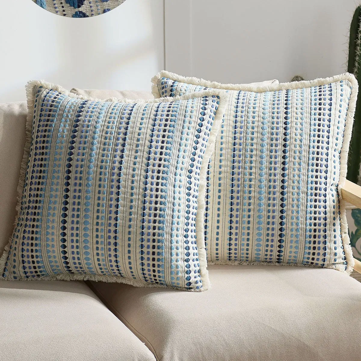 Modern Luxury 18X18 Inch Boho Weaving Texture Throw Cushion Cover Fringe Exquisite Decorative Pillow Case Sofa Accent Couch