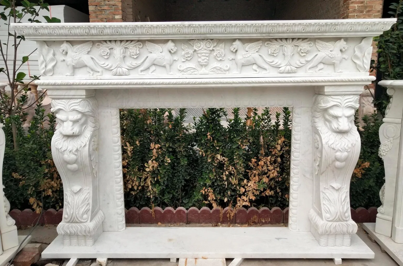 Geart Qauality Hand Carved Green Color Classic Design Natural Marble Fireplace