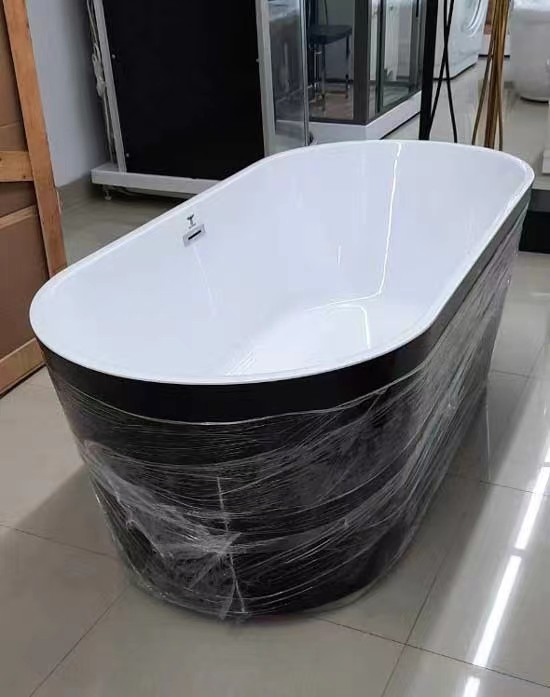 Sanitary Ware Black Outside Ellipse Inside White Adult Acrylic Freestanding Bathtub for Bathroom